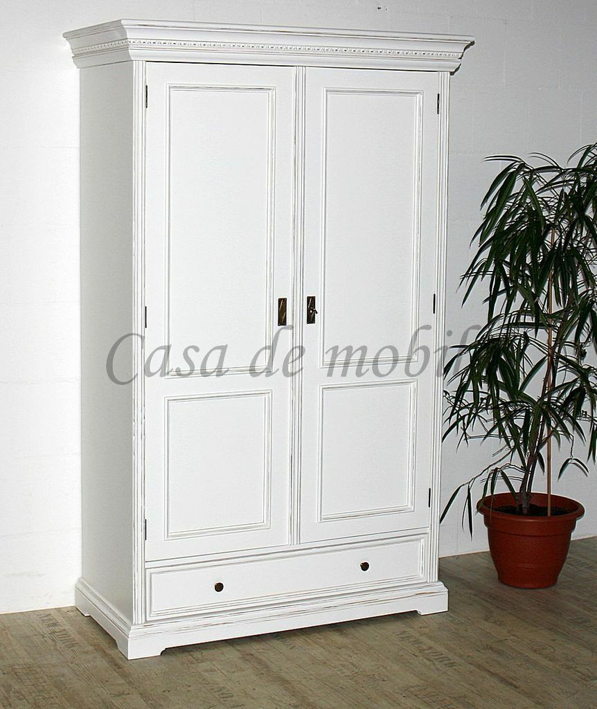 Massivholz Dielen-Schrank 120X190X56 Fichte Weiß Antik Vintage  Garderobenschrank intended for Kleiderschrank Vintage Weiß