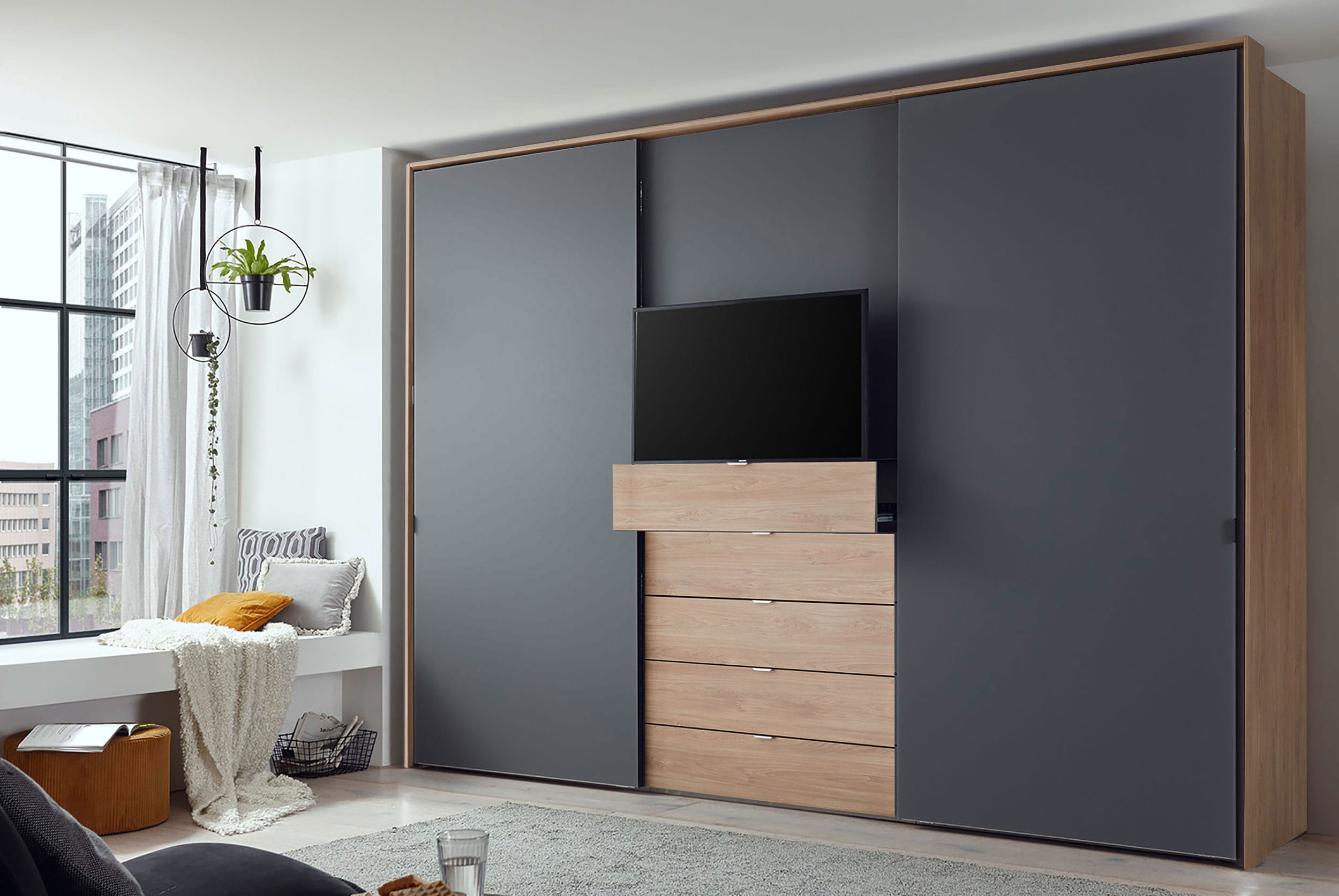 Staud Media Multi Tv Kleiderschrank Mit Schubkästen Mattglas B200 throughout Kleiderschrank Mit Tv Fach Ikea